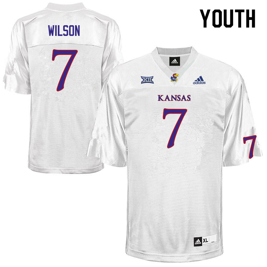 Youth #7 Trevor Wilson Kansas Jayhawks College Football Jerseys Sale-White - Click Image to Close